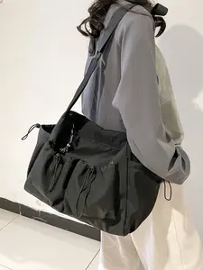 Women's Large Capacity Crossbody Bag, Unisex Multi-Pocket Drawstring Waterproof Nylon Shoulder Bag, Commute Shopping Travel School Crossbody Purse