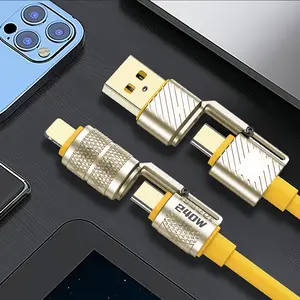 4-In-1 Phone Charging Cable, 240w PD Fast Charge & Data Sync, Universal Charger Compatible with Smart Devices, Durable Design for Travel Use