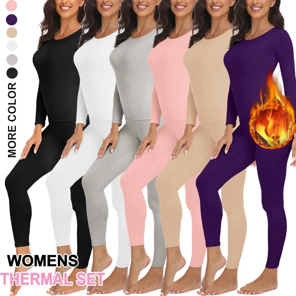 Women's Ultra-Soft Thermal Underwear 2-Piece Basic Base Layer Set - Long Sleeve Top & Pants, Cold Winter Weather Warmth, Plus Size S-2XL