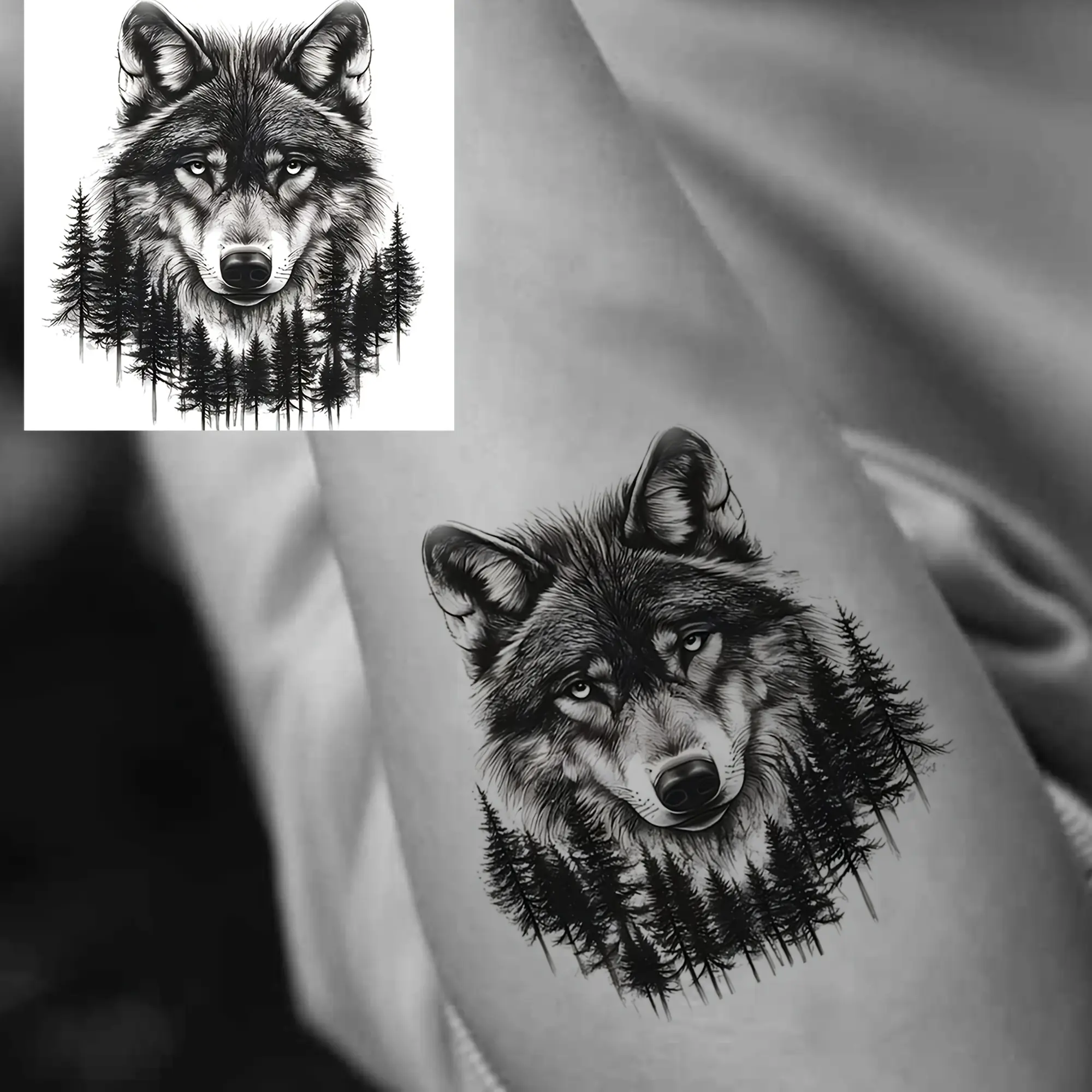 Assorted Solid Normal Temporary Tattoos for Adults - 6 Sheets Black Forest Wolf & Butterfly Tattoo Art, Waterproof Half Sleeve Body Art Stickers for Arm, Nontoxic, Suitable for Men & Women, Realistic Temporary Tattoos, Casual