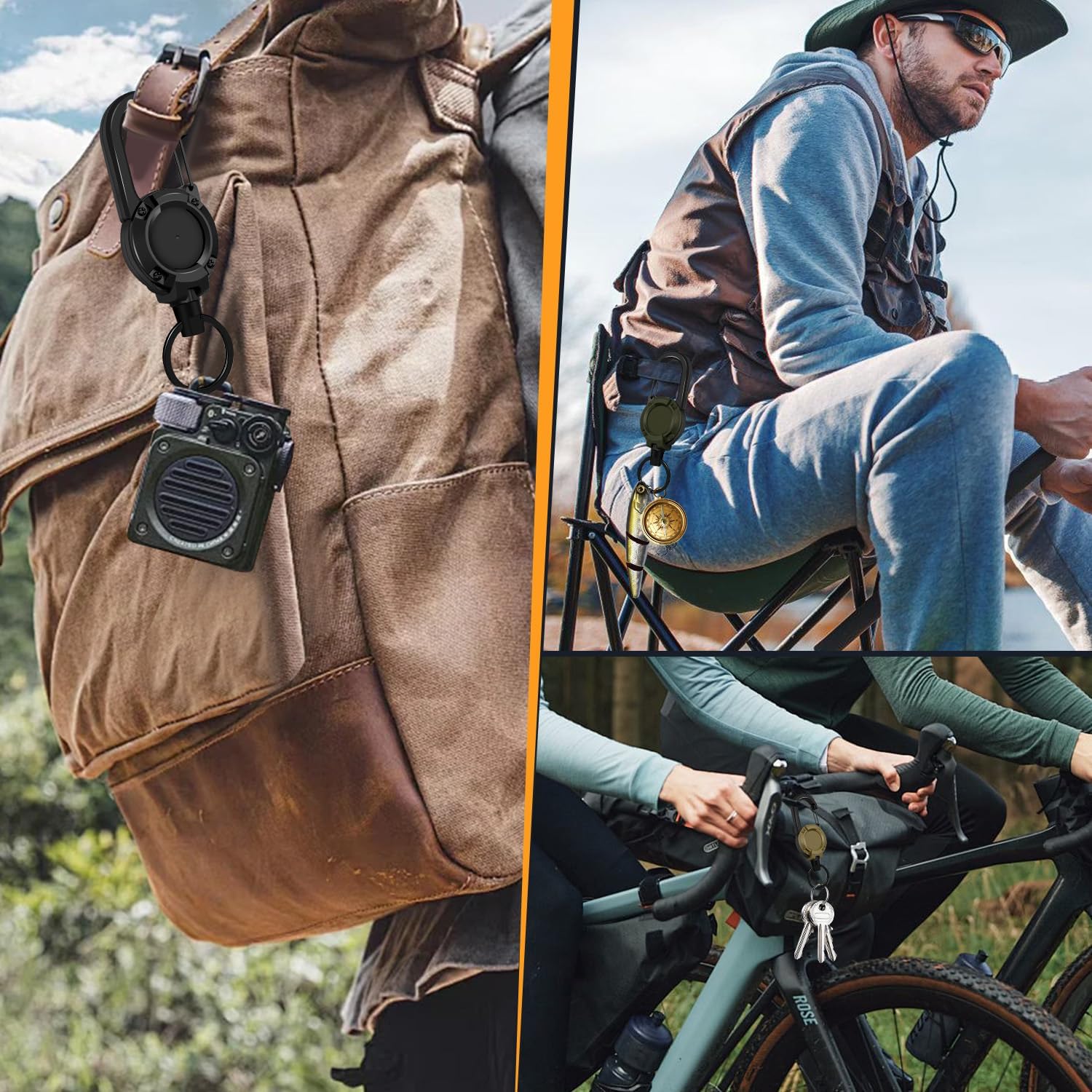 2 Pack Tactical Carabiner Steel Cord Recoil Anti-Lost Lanyard, 8oz Load Bearing Sturdy ABS Shell & 24 Inch Automatic Retractable Cord, Heavy Duty Key Chain for Camping Cycling Hiking Outdoor Travel, Perfect Holiday Gift for Men Family Friends