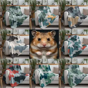 Neutral Minimalist Camouflage Flannel Blanket, Modern Soft Warm Lightweight Throw Blanket, Boho Home Decor Multi-Purpose Blanket