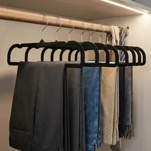 20PCS Non-Slip Velvet Hangers, Thin Space-Saving Hangers with 360° Rotatable Metal Hooks, Shoulder Notches, 10 Connector Hooks, for Pants, Suits