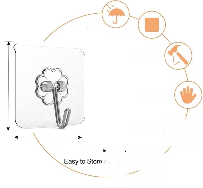 [New Deal] 20 Pack Adhesive Hooks for Hanging, Heavy Duty Wall Hooks , Removable Sticky Ceiling Hooks, Transparent Self Adhesive Shower Hooks, Water & Oil Proof Strong 22lb(Max) Door Coat Hooks Organiser Hangable