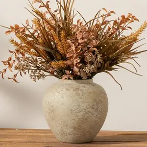 Rustic Ceramic Tall Floor Vase, Vintage Farmhouse Decor, Home Decorative Vase, Large Terracotta Vases for Living Room Entryway Table Centerpiece Decor, Terracotta Pottery Clay