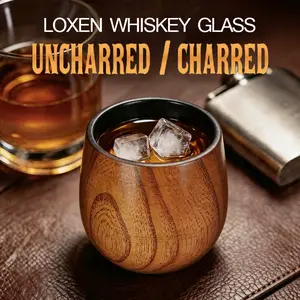 Loxen REAL-Charred Wooden Whiskey & Bourbon Drinking Glass Tumbler Cup Handcrafted