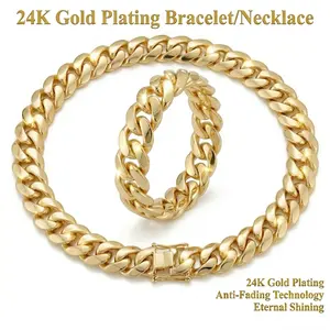 24K Gold-Plated Tarnish-free Chunky Cuban Link High Gloss Bracelet/Necklace 22mm width Durable Statement Hiphop Jewelry For Man Women