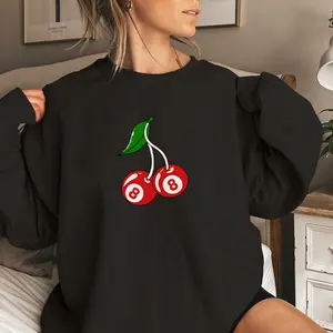 Cherry 8 Ball Sweatshirt Vintage, Retro Billiard Lovers Oversized Pullover, Y2K Cherry 90s Graphic Sweatshirt, Comfy Cherry Billiard Top, Stylish Gifts for Women, Cozy Cotton Sweatshirt for Her