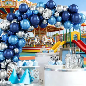 Ink Blue Theme Night Latex Balloon Chain, Silver Color Party Decorations, Perfect for Various Festival Atmosphere Setup