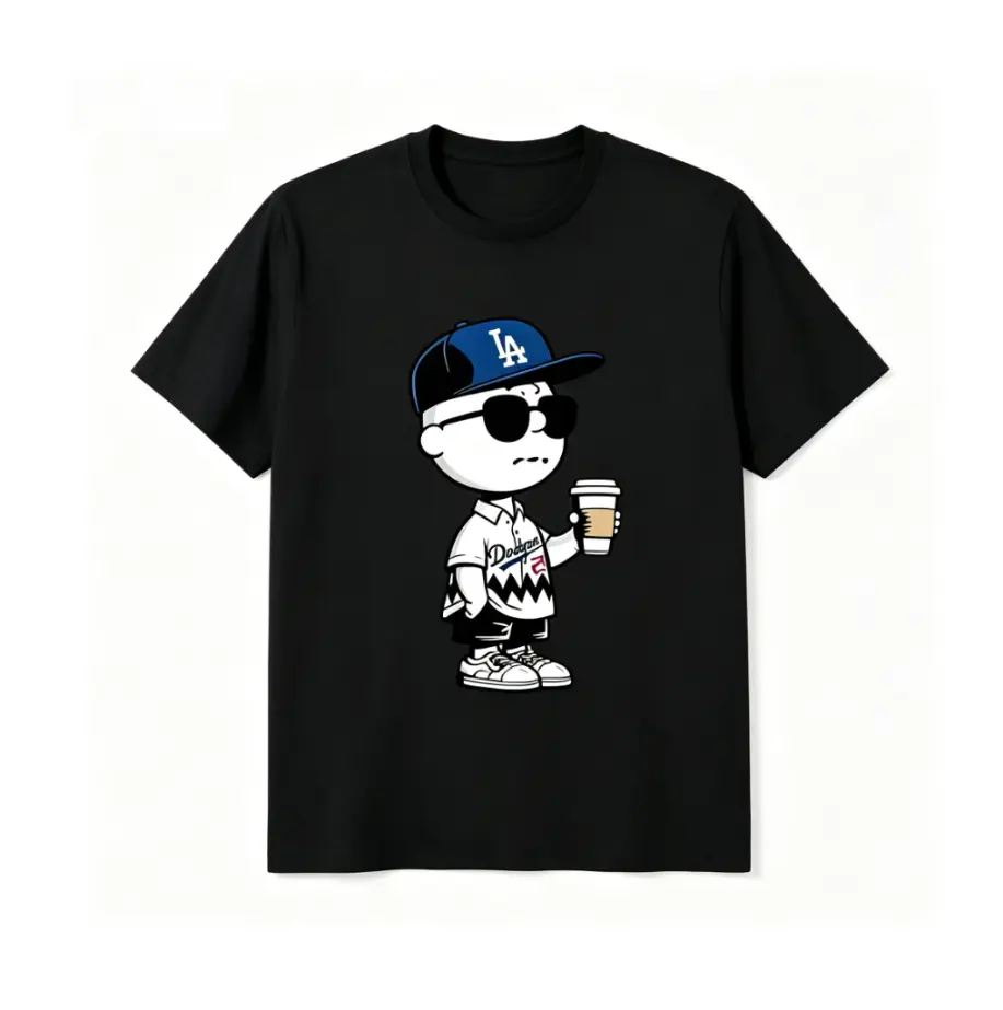 Cool LA Cap Charlie Brown Coffee Lover Tee Unisex 100% Cotton Casual Shirt