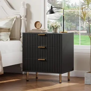 GARVEE Stylish GARVEE 3 Drawer Dressers: Modern Wood Storage Chests with Gold Handles, Anti-Tipping Design for Bedroom, Living Room, Hallway, and Entryway in Black, White, Green, and Natural Oak Finishes.
