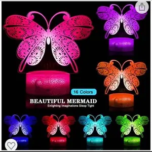 LED Night Lamp, 3D Hallucination Lamp, Bedside Lamp with 16 Color Changes Remote Control Toys for Xmas Children's Gifts, Birthday Presents (Butterfly Colorful Touch Lamp