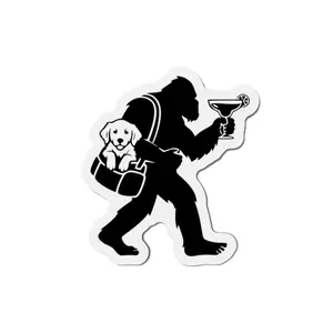 Funny Bigfoot Dog Lover Margarita Die-Cut Magnet, Cute Sasquatch Fridge Decor, Gift for Animal Lovers, Novelty Kitchen Decoration, Humorous