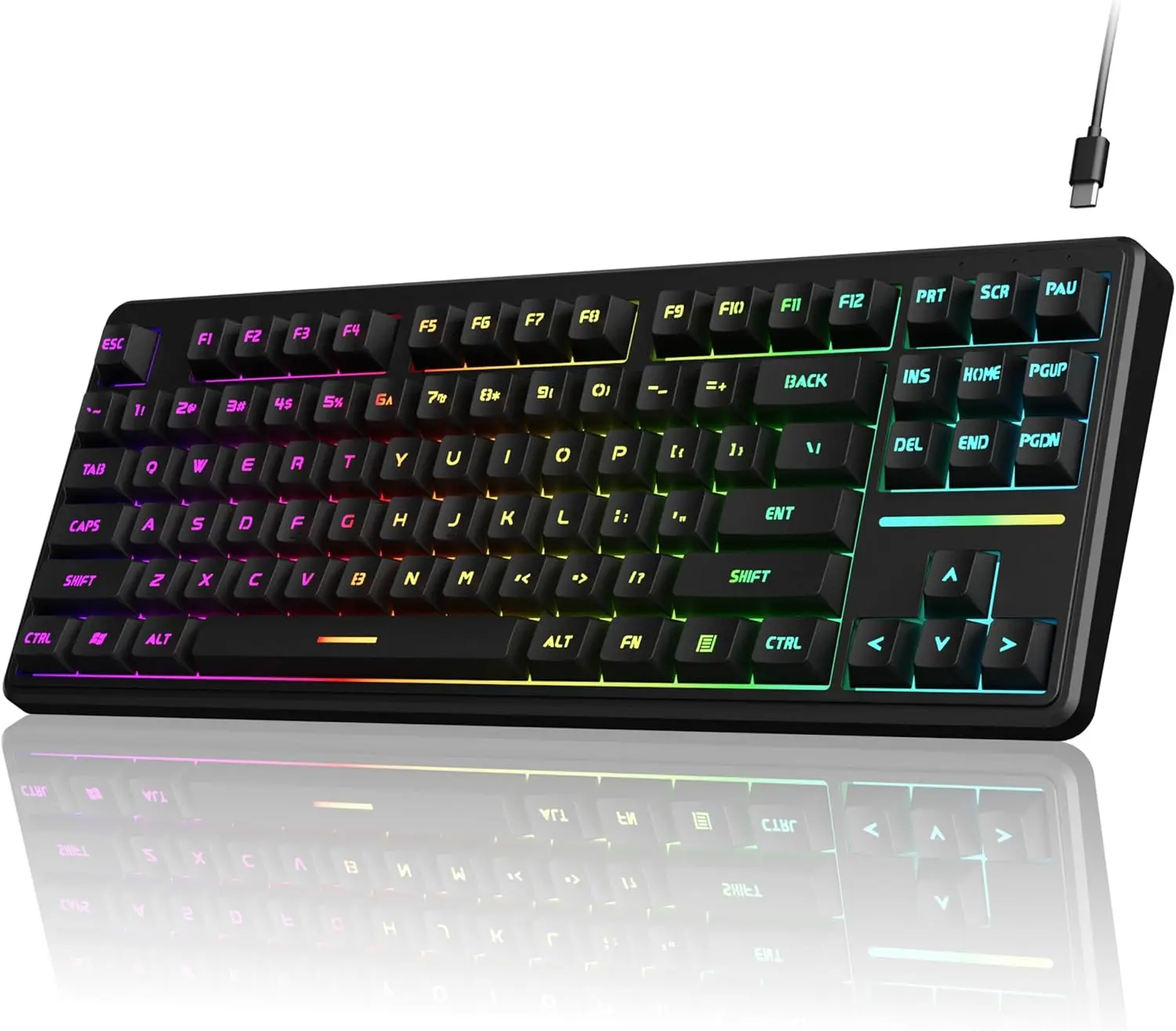 EWEADN V80 Wired TKL RGB Gaming Keyboard, 80% Compact Layout with PBT Keycaps, Whisper Quiet Membrane Switch, 26-Key Anti-Ghosting, Ergonomic Computer Keyboard for Laptop PC Gamer - Black
