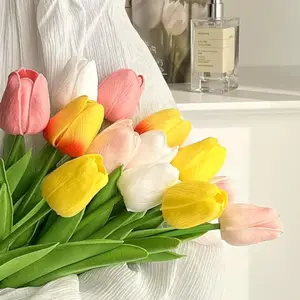 15 Pcs/20 Pcs Artificial Tulip Flowers with Stems, Real Touch Fake Tulips Bouquet, Vibrant Faux Flowers for Wedding Home Kitchen Spring Easter Mother's Day Decorations