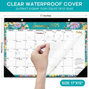 Floral Desk Calendar 2025-2026, 18 Months 17" x 12" Large Monthly Calendar for Home Office with Waterproof Cover & Sturdy Design