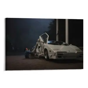 Mustache Car Wolf Of Wall Street Movie Wooden Framed Funny Bathroom Decor Wall Art, Modern Funky Minimalist Wall Decor Canvas Art Poster, Ready To Hang, Waterproof Canvas Wall Art, Artistic, Art Wall Decoration