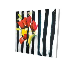 Begin Home Decor 2080-2424-FL112 24 x 24 in. Red Flowers on Stripes Canvas - Botanical Fashion Home Decor