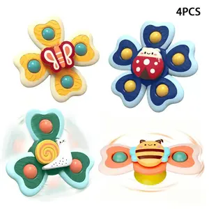 4PCS Baby and Toddler Spinning Sensory Learning Toys, Butterfly/Snail/Bee and Ladybug Shapes, Suction Cup Spinning Toys for 1-3 Year Old Toddlers and 6-12-18 Month Infants, Baby Bathtub Bath Toys.