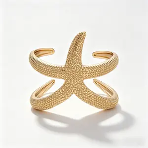 Women's Starfish Hug Cuff – Textured Ocean Beach Jewelry, Unique Wrap-Around Bracelet, Summer Coastal Gift
