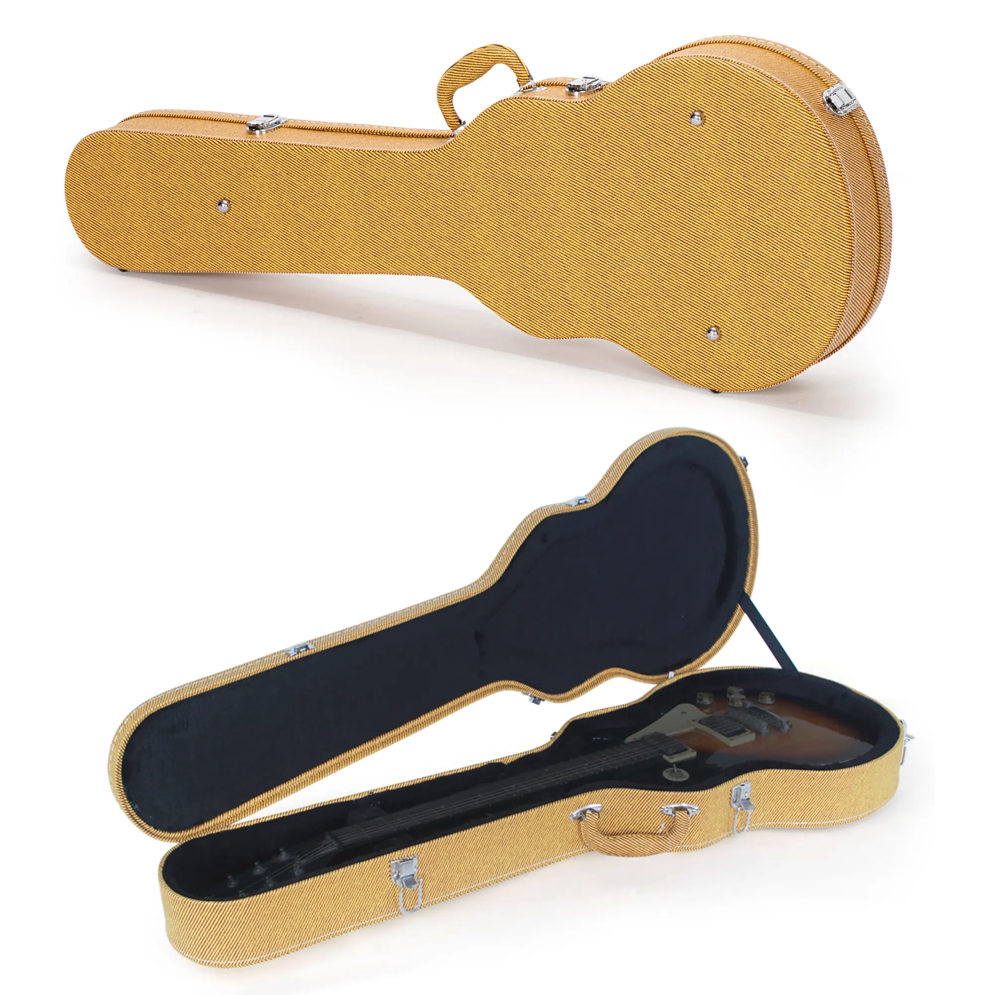 Hard-Shell Electric Guitar Protector Case - High Strength Lockable Latches, Bulge Surface, Yellow, Compatible with GLP Style Electric Guitars