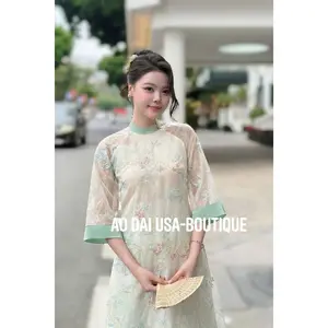 NGOC TRA Ao Dai To Theu with Pants/ Ao Dai Loose Style/ CT302