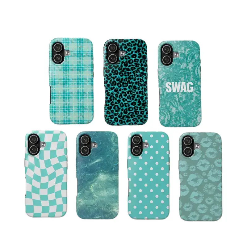 Tiffany Blue style iPhone case, turquoise phone case, cute Y2K style protective case, checkerboard