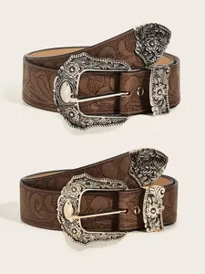 Women Pu Leather Belts Ladies Vintage Western Design Black for Pants Jeans Dresses Cowboy Cowgirl Belt