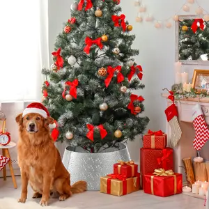 26 Inch Metal Christmas Tree Collar for 7.5 ft Trees, 4-Panel Wrought Iron Base Cover, Gold Holiday Tree Skirt Alternative