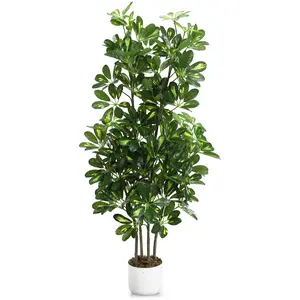 4FT Faux Umbrella Tree with Planter, Tall Lifelike Schefflera Artificial Plant for Living Room, Office, Entryway Decor