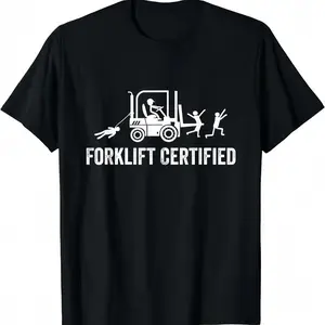 Men’s Casual Round Neck Short-Sleeve T-Shirt, Forklift Certified Operator Graphic Tee with Chicken Print, Lightweight Cotton Fabric Men’s Shirt