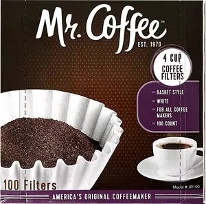 Mr. Coffee 4-Cup Coffee Filters, 100 Count - Basket Style, White, For All Coffee Makers