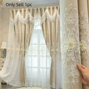 1pc Double Layer Light Blocking European Luxury Window Curtain, Wave Header Design, Suitable for Living Room, Bedroom, Multiple Spaces