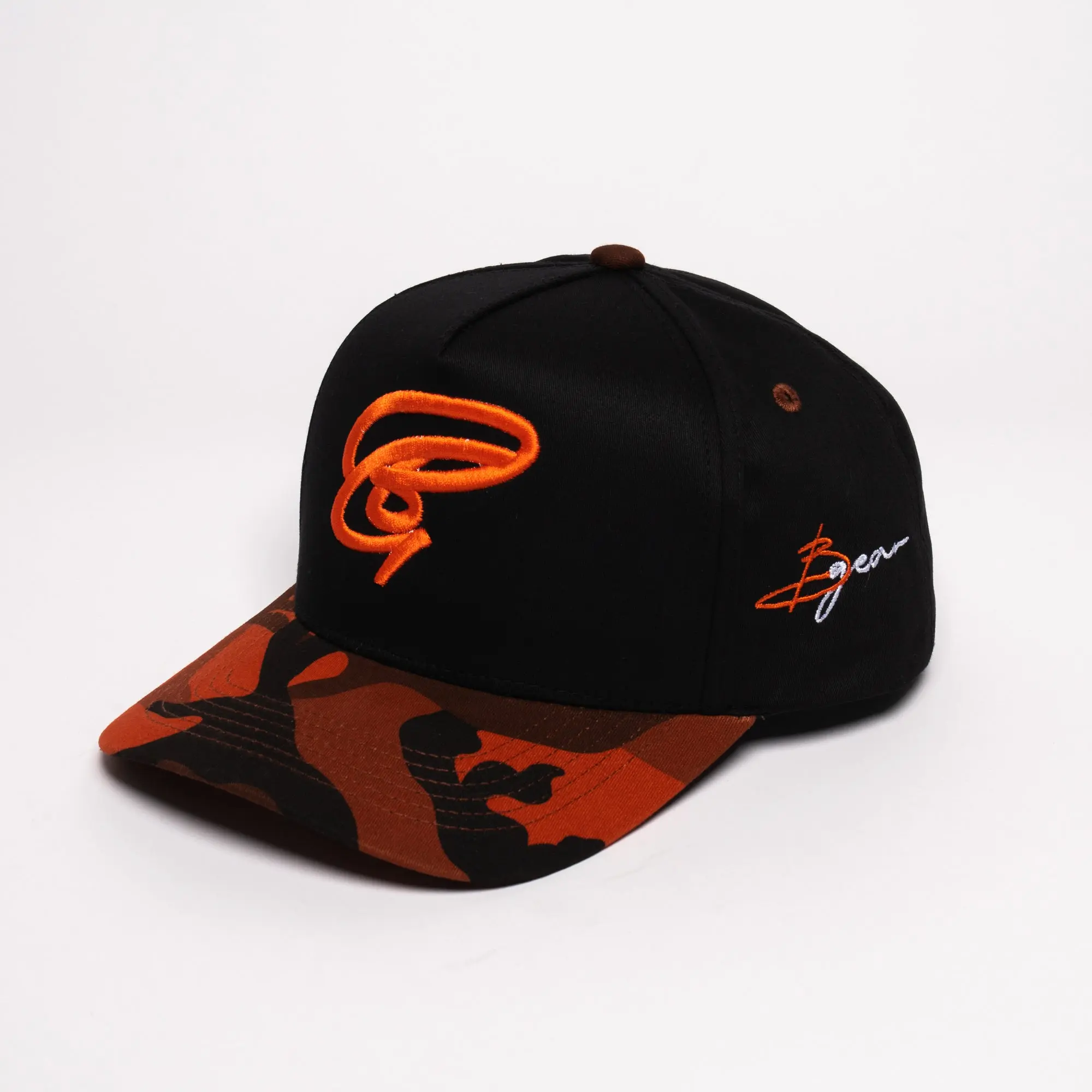Two-Tone Camo Trucker Caps - Black & Brown, 6-Panel Laser-Vented Adjustable Cap for Active Lifestyles & Modern Trends