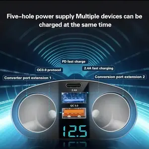 QC3.0 Car Charger, High Speed Charger, High Efficiency Charger, Cigarette Lighter Socket Splitter, 12V/24V Dual USB Power Adapter, 5-Port Car Socket, Universal Car Adapter, suitable for mobile phones, DVRs (Type-C port), 66W Super Fast Charging