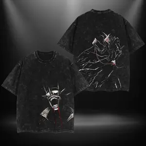 Batman Who Laughs V3 Double Printed Oversize Lightweight Acid Washed Tee TV Show Graphic Top Cotton Gift T-Shirt For Comic Lover, Gift T-Shirt For Movie Lover Men's Regular Fit Floral Print Tee streetwear tees  good AV9