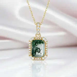 Natural 7*9mm Green Moss Agate Necklace