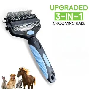 3 in 1 Pet Grooming Comb, Upgraded Version, New Improved Dog Cat Deshedding Brush, Remove Loose Fur Fast, Detangling Thinning Tool, No Pull No Pain, Stainless Steel Blades, Easy Grooming Pet Hair Comb