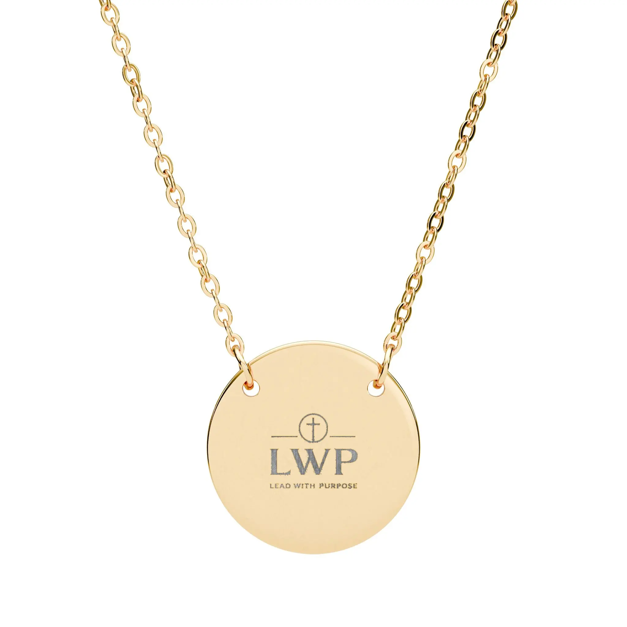 Engravable Circle Necklace – Personalized Round Pendant with Cross Accent (LWP Design)