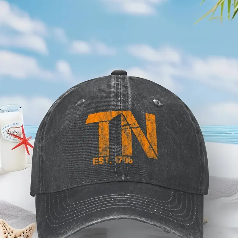 Tennessee Outline TN Orange 1796 Retro Baseball Cap - Unisex Adjustable Snapback Cap, Black and Orange Two-Tone Team Spirit Gift, Casual Sports Fan Apparel