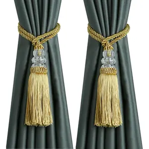 2 Pack Gold Tassel Curtain Tiebacks Modern Elegant Decorative Rope Curtain Holdbacks for Window Draperies Outdoor