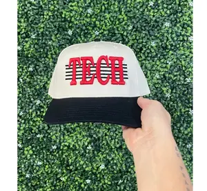 TECH Embroidered Trucker Hat – Game Day College Snapback – Red Black Flat Bill Cap – Western Tailgate Hat – Team Spirit Baseball Hat Gift