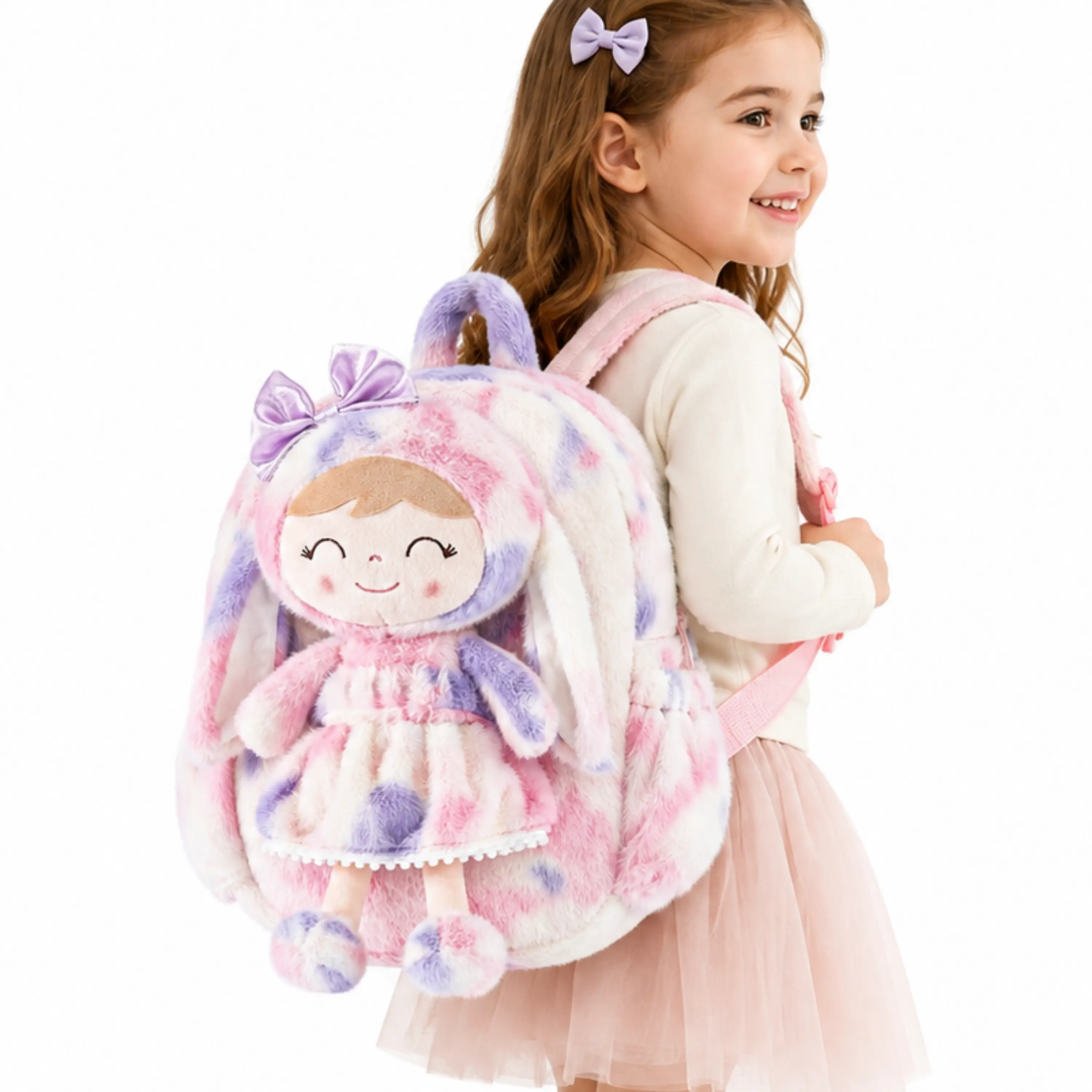 Gloveleya Back to School Bunny Backpack for Toddler Girls - 11" Plush Bag with Detachable Toy, Ideal for Preschool & Kindergarten, First Day of School Milestone Gift