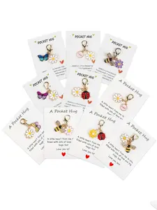 10pcs Design Insect, Daisy, Heart Keychain Charm with An Inspirational Pocket Hug Card, Pocket Hug Favors - Employee Appreciation Gift Set, A Pocket Gift of Hugs and Love, A Gift for Family and Friends, A Valentine's Day Gift