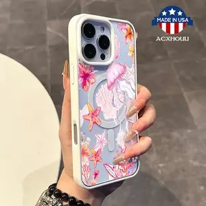 Chic Magnetic Case for iPhone11/12/13/14/15/16/promax Fresh Marine Illustration MagSafe Ready, Anti-Slip, Ultra Thin | Aesthetic Touch for Daily Use