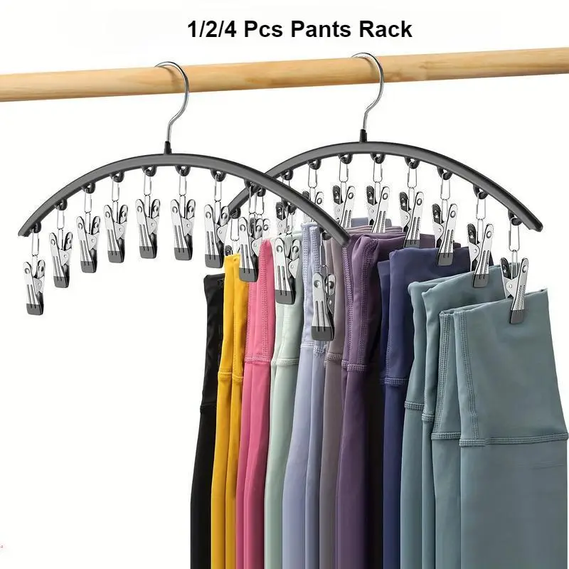 Yoga Pants Hanger, 1/2/4 Counts Space Saving Hanger with 10/15 Clips, Durable Clothes Hanger, Clothes Organizer for Home Bedroom Closet, Hanging