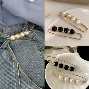4-PACK Women Brooch Pins Sweater Shawl Cardigan Collar Clips Retro Pearl Crystal Dress Shirt Clip for Back Cinch and Waist for Women Girl Clothing Costume Accessory