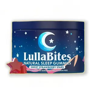LullaBites Natural Sleep Gummies - 30 Servings -Sweet Strawberry Stars (Melatonin Free) -LullaBites help support relaxation and nighttime wellness over prolonged use without dependency on melatonin