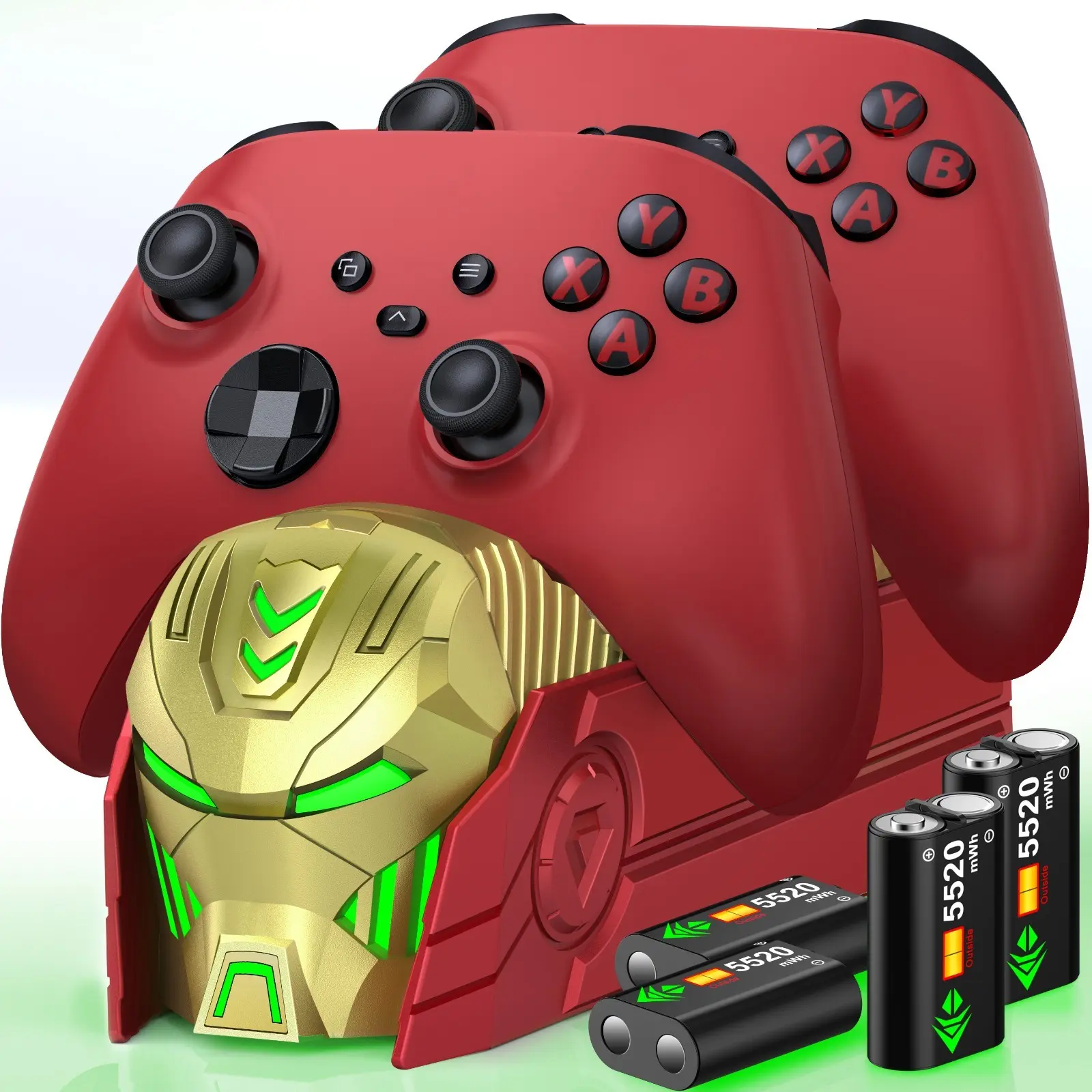 Game Xbox Controller Charging Station Accessories - Dual Dock with 2/4x5520mWh Rechargeable Battery Packs, 4 Covers, Charging Cable, and Stand, Red