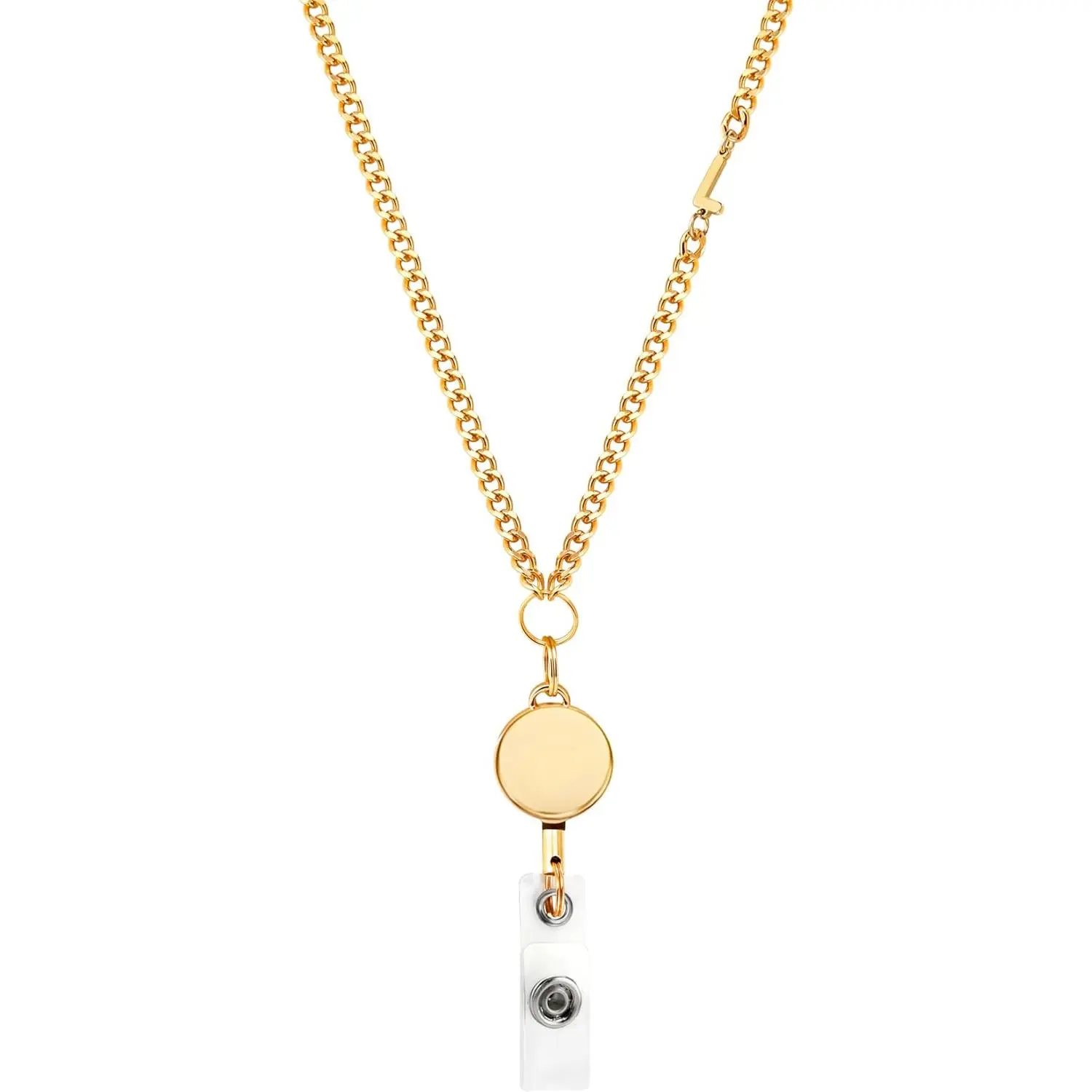 Plated Retractable Badge Reel Lanyard with Initial Letter ID Holder for Women Fashionable Golden Chain Necklace Teacher Lanyard (l)